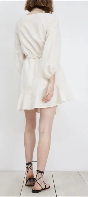 Apiece Apart Sabine Linen Cotton Mini Dress‎ Asymmetric Belted Size 8 thumbnail 1