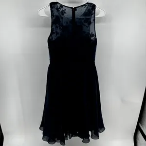 Azazie Floral Fit & Flare Dress Lace Illusion Chiffon Sweetheart Navy Medium thumbnail 8