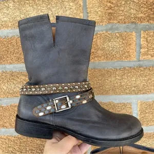 HTC Hollywood Trading Company studded leather biker boots size 39/8.5 thumbnail 2