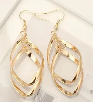 Women’s Golden Hollow Out Geometric Twisted Design Dangle Earrings NWT thumbnail 1