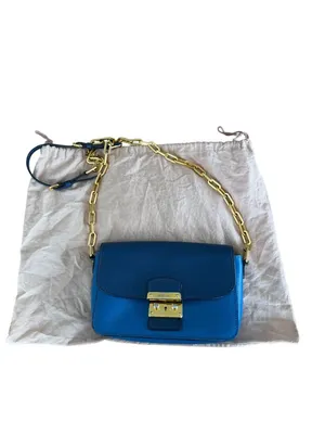 MIU MIU Blue Leather Madras Two Tone Chain Crossbody Bag thumbnail 10