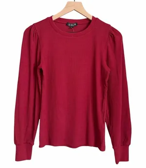 J. Crew Ribbed Puff Sleeve Crewneck Top Red Size Small NWT thumbnail 1