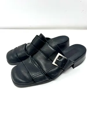 ENZO ANGIOLINI distressed black leather mules, size 8.5 thumbnail 2