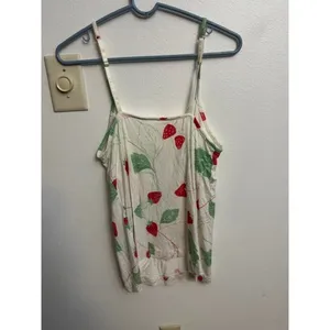 Soma Intimates Strawberry Print Camisole Sleep Top White Red Green PJ Tank M (D) thumbnail 2