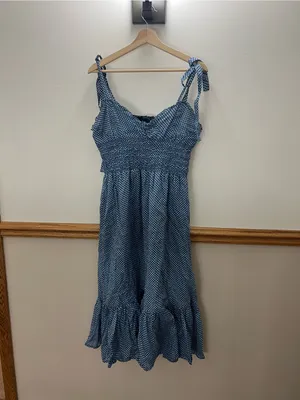 EUC Polo Ralph Lauren Midi Dress Blue Stars Tie Shoulder size 10 thumbnail 2