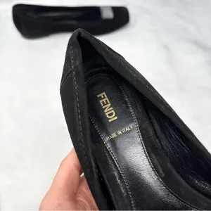 FENDI Vintage Jewel Suede Leather Square Toe Ballerina Ballet Flat Shoe Y2K 37.5 thumbnail 10