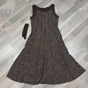 Perceptions Polka Dot Panel A Line Midi Dress Sleeveless‎ Brown White 12 thumbnail 14