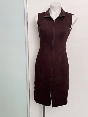 Tommy Hilfiger Sleeveless Faux Suede Feel & Look Front 2-Way Zip Dress Sz 6 NWT thumbnail 3