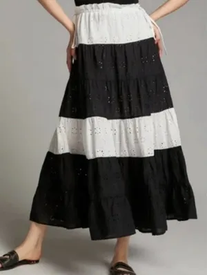 Hutch x Anthropologie Black White Tiered Maxi Skirt Eyelet Cotton Size Small thumbnail 1