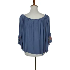 Altar'd State Peasant Blouse Small Blue Off Shoulder Boho Festival‎ Chic thumbnail 3