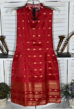 NWOT Thaisilk mod dress red gold elephant sleeveless unique elegant boho costume thumbnail 1