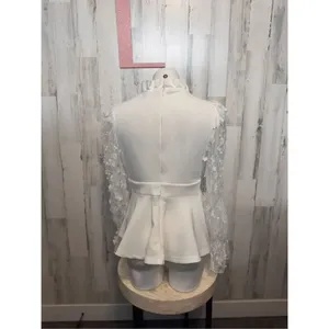 Womens Tops Floral Applique Ruffle Hem Frill Trim Top thumbnail 4