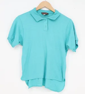 Great Connections Vintage Turquoise Teal Short Sleeve Polo Shirt Medium thumbnail 1