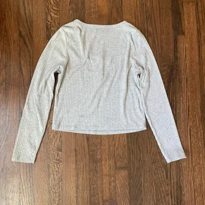 Wild fable target gray cropped Henley style ribbed top thumbnail 3