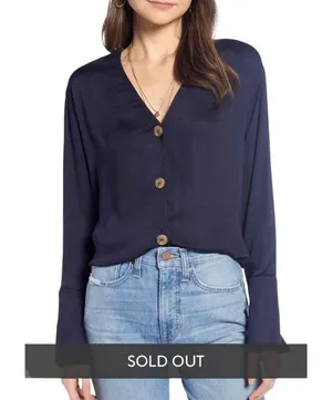 SOMETHING NAVY Pretty Button Through Top - Navy Blue - XS thumbnail 4