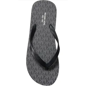 NWT Michael Kors MK Logo Flip Flop Sandals Black Grey Monogram Thong Slides‎ thumbnail 4