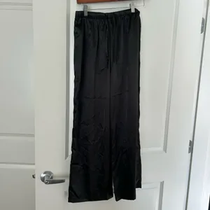 Silk Satin Pajama Pants Casual Loose Lounge Pants Drawstring Elastic Waist Wide Leg Pj Bottoms with Pockets thumbnail 2