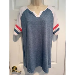 Women’s Large Blue Varsity Tunic Top Raglan Colorblock Red White Oversize Sporty thumbnail 2