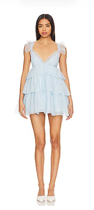 Revolve Arabela Ruffle Mini Dress in Baby Blue thumbnail 1
