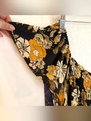 Natural Life Womens Dress Black Yellow Floral Flutter Sleeve Size Large thumbnail 6