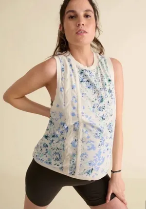 Free People Movement FP Hatch XS Maternity Workout Tank Floral Blue Pilates Yoga thumbnail 1