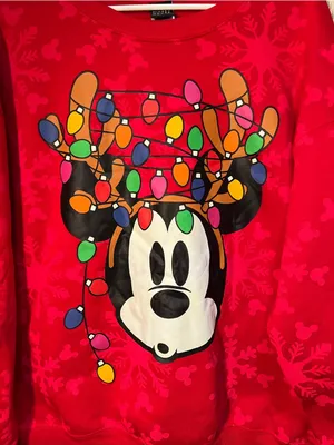 Disney Mickey Mouse Sweatshirt Red‎ Reindeer Tangled Lights Christmas XL 15-17 thumbnail 4