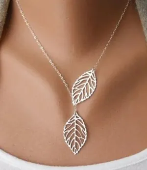Beautiful Silver Double Leaf Stranded Necklace, Fashion Jewelry Woman's, Gift thumbnail 1