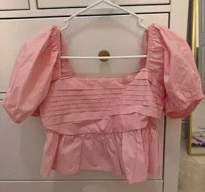 Altar'd State pink puff top  thumbnail 1