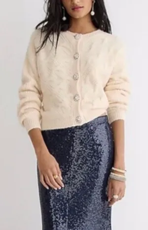 J. Crew Wool Alpaca Cable Knit Cardigan Sweater Jewel Buttons Cream Beige Medium thumbnail 1