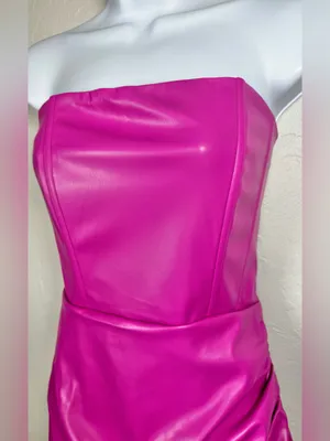 eesome Strapless Faux Leather Mini Dress in Fuchsia Pink Size Medium thumbnail 5