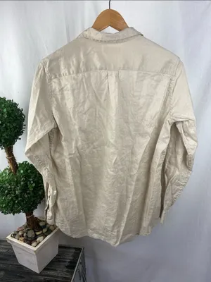 Uniqlo 100% Linen Tan Long Sleeve Button Blouse Top M thumbnail 3