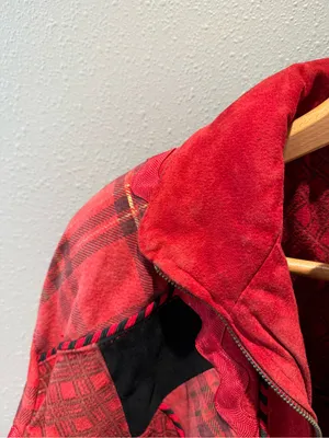 Vintage CHIA Red 100% Leather Patchwork Plaid Western Jacket Bomber Size Medium thumbnail 8