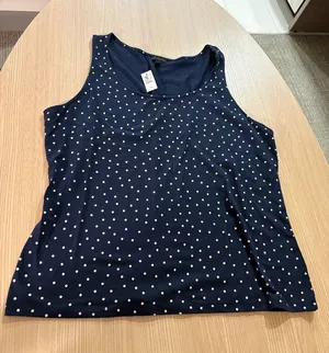 Talbots Scoop Neck Tank Top XL Xtra Large Black Tan Polka Dots Pima Cotton NEW thumbnail 1