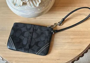 Coach Vintage Authentic Classic Black Logo Canvas Wristlet thumbnail 1