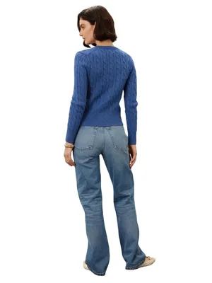 Polo Ralph Lauren Cable Knit Long Sleeve Cardigan in Charter Blue XSmall Womens thumbnail 11