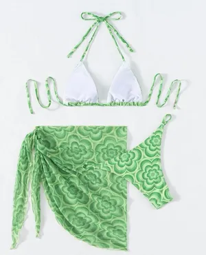 3piece Floral Bikini Set Green Size M thumbnail 2