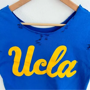 UCLA Bruins Destroyed Off the Shoulder Cropped Top Blue thumbnail 2