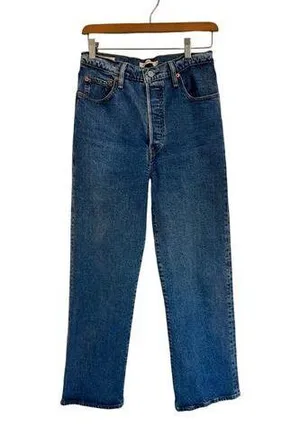LEVI'S Ribcage Straight Jeans in Medium Blue Wash Size 29 W/27 L thumbnail 1