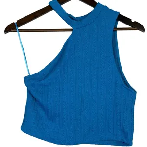 NWT Zara Cut Out Cable Knit Sleeveless Stretch Cropped Top Round Neck L Blue thumbnail 13