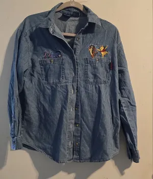 Disney Blue Denim Shirt with Embroidered Characters thumbnail 1