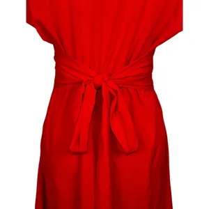 NEW Halara Red Ruched V-Neck Tie Waist Casual Wrap Midi Dress Womens Size S NWOT thumbnail 5