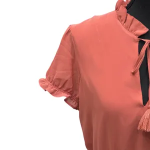 Tularosa Womens Size Small Colleen‎ Mini Dress Ruffled Coral Chiffon Tassel Neck thumbnail 3