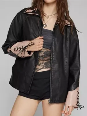 Kimchi Blue Shauna Western Oversized Faux Leather Jacket. Size Large thumbnail 1