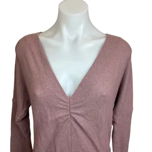 Anthropologie Eri+Ali Pink Knit V-neck Midi Long Sleeve Boho Sweater Dress Sz M thumbnail 3