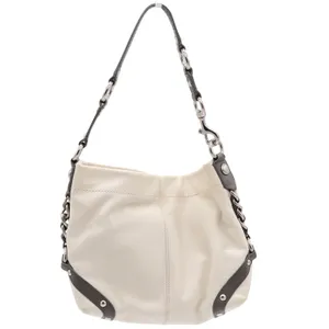 Coach Shoulder Bag Women's Hobo Cream Grey Pebbled Leather Studded Good thumbnail 4