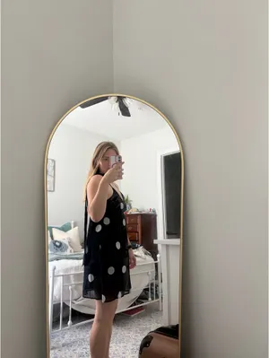 Navy and White Polka Dot Dress with Tie thumbnail 2