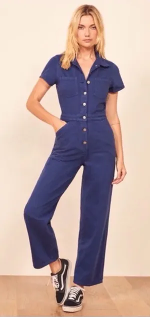 Reformation Izzy Boiler Jumpsuit Size 4 Blue‎ Denim Utility Relaxed Straight Leg thumbnail 1