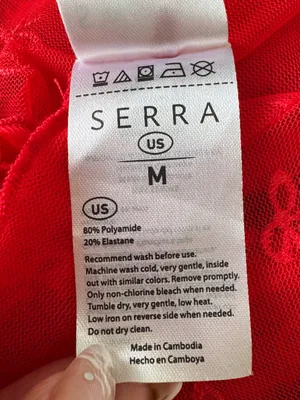NWT Serra Red Mesh Bow Design Top Medium M Mock Neck Sheer Long Sleeve Aldi Find thumbnail 6