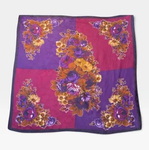Bally Vintage Silk Floral Square Scarf Purple Magenta 34x34 Designer thumbnail 1
