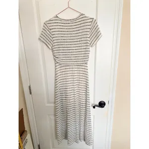 Free People Womens Striped Tie Front Ribbed Knit Maxi Dress Ivory Black Size‎ XS thumbnail 6